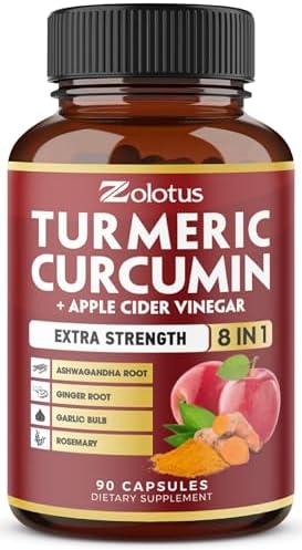 Cápsulas 8 en 1 de Cúrcuma Curcumina + Vinagre de Manzana, Suministro para 3 Meses con Ashwagandha, Jengibre y Ajo, 95% Curcuminoides Estandarizados, - imagen 1