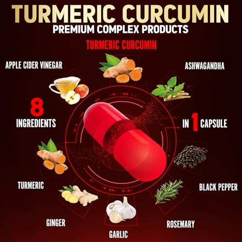Cápsulas 8 en 1 de Cúrcuma Curcumina + Vinagre de Manzana, Suministro para 3 Meses con Ashwagandha, Jengibre y Ajo, 95% Curcuminoides Estandarizados, - imagen 3