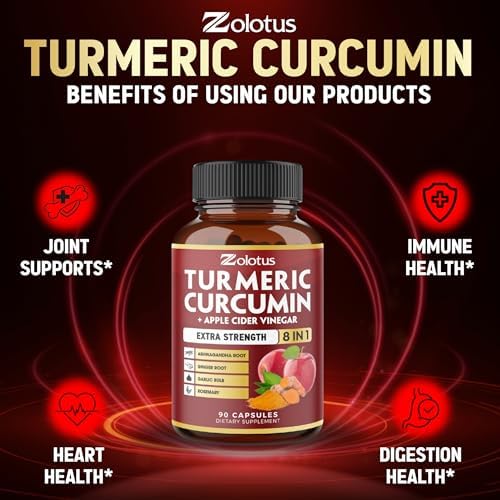 Cápsulas 8 en 1 de Cúrcuma Curcumina + Vinagre de Manzana, Suministro para 3 Meses con Ashwagandha, Jengibre y Ajo, 95% Curcuminoides Estandarizados, - imagen 5