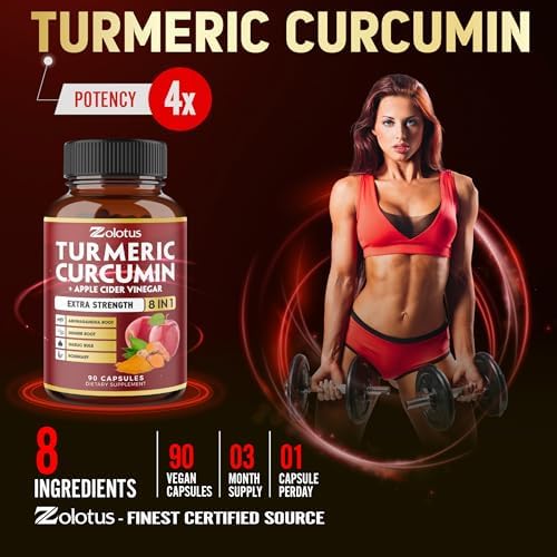 Cápsulas 8 en 1 de Cúrcuma Curcumina + Vinagre de Manzana, Suministro para 3 Meses con Ashwagandha, Jengibre y Ajo, 95% Curcuminoides Estandarizados, - imagen 6