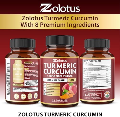 Cápsulas 8 en 1 de Cúrcuma Curcumina + Vinagre de Manzana, Suministro para 3 Meses con Ashwagandha, Jengibre y Ajo, 95% Curcuminoides Estandarizados, - imagen 7