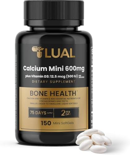 LUAL Calcio Minis 600 mg con Vitamina D3 - Soporte para Huesos y Músculos - 150 Mini Cápsulas Blandas - Fáciles de Tragar - Huesos Fuertes y Movilidad - imagen 1