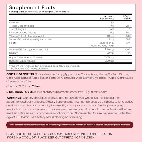 Gomitas de Vinagre de Sidra de Manzana WeightWorld 1000mg con La Madre + VIT C, B12-9-6, Betabel | 90 Gomitas Veganas para Digestión, Metabolismo y - imagen 6