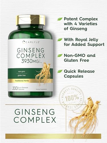 Cápsulas de Complejo de Ginseng Carlyle | 200 Contenido | Suplemento de Extracto de Raíz Herbal Tradicional | Sin OGM y Libre de Gluten - imagen 3