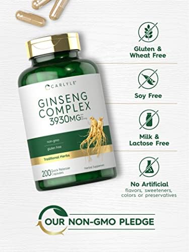 Cápsulas de Complejo de Ginseng Carlyle | 200 Contenido | Suplemento de Extracto de Raíz Herbal Tradicional | Sin OGM y Libre de Gluten - imagen 4