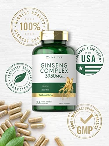 Cápsulas de Complejo de Ginseng Carlyle | 200 Contenido | Suplemento de Extracto de Raíz Herbal Tradicional | Sin OGM y Libre de Gluten - imagen 5