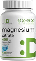 Citrato de Magnesio 400mg por Porción, 300 Cápsulas Veganas – Mineral Traza Quelado, Fácil Absorción – Soporte Muscular, Cardiaco y Digestivo – Sin - imagen 1