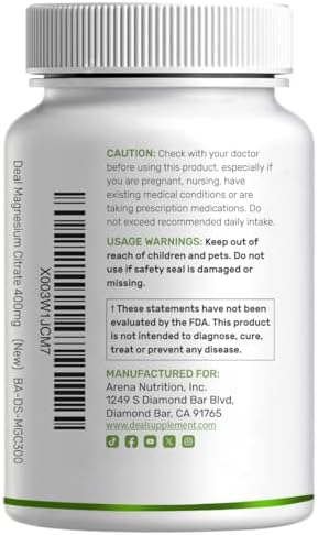 Citrato de Magnesio 400mg por Porción, 300 Cápsulas Veganas – Mineral Traza Quelado, Fácil Absorción – Soporte Muscular, Cardiaco y Digestivo – Sin - imagen 2
