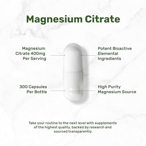 Citrato de Magnesio 400mg por Porción, 300 Cápsulas Veganas – Mineral Traza Quelado, Fácil Absorción – Soporte Muscular, Cardiaco y Digestivo – Sin - imagen 5