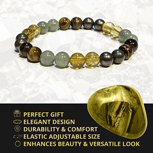 Pulsera ANAYA AGATE de Dinero, Riqueza y Éxito - Set de Pulseras de Pirita, Aventurina Verde, Ojo de Tigre y Citrino para Hombres y Mujeres, Alivio - imagen 2