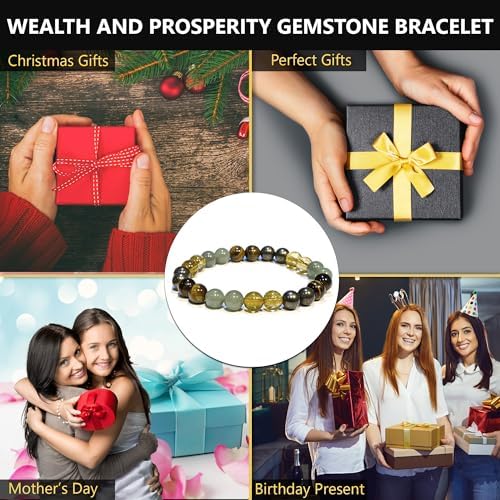 Pulsera ANAYA AGATE de Dinero, Riqueza y Éxito - Set de Pulseras de Pirita, Aventurina Verde, Ojo de Tigre y Citrino para Hombres y Mujeres, Alivio - imagen 5