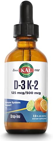 KAL D3 K2 DropIns 125 mcg / 500 mcg Gotas de Vitamina D3 K2, Suplemento para Huesos, Corazón e Inmunidad, Sabor Natural a Cítricos, 60 Días de - imagen 1