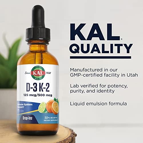 KAL D3 K2 DropIns 125 mcg / 500 mcg Gotas de Vitamina D3 K2, Suplemento para Huesos, Corazón e Inmunidad, Sabor Natural a Cítricos, 60 Días de - imagen 4