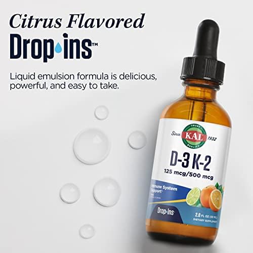 KAL D3 K2 DropIns 125 mcg / 500 mcg Gotas de Vitamina D3 K2, Suplemento para Huesos, Corazón e Inmunidad, Sabor Natural a Cítricos, 60 Días de - imagen 5