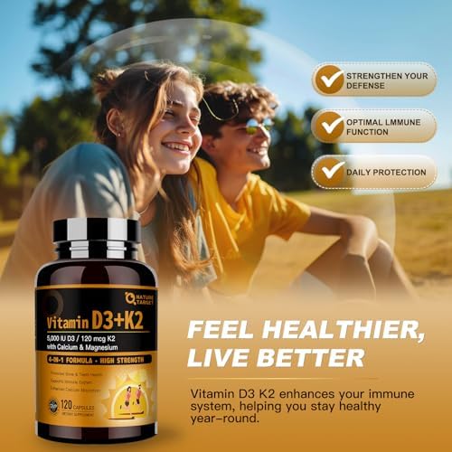 NATURE TARGET Vitamina D3 K2 con Calcio y Magnesio - Fórmula Max Fuerza 4 en 1 para Huesos, Corazón e Inmunidad - 5000 IU de Vitamina D3 y 120 mcg de - imagen 5