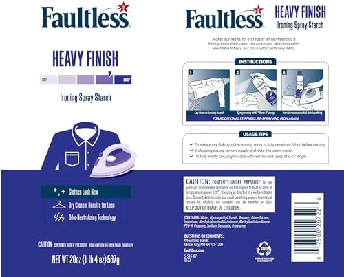 Spray de Almidón para Ropa Faultless, 20 oz, Paquete de 4 Latas para un Planchado Suave y Sin Residuos, Fácil Aplicación y Deslizamiento - imagen 3