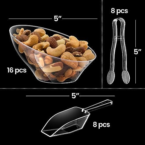 Juegos de 32 Tazones de Plástico Transparente de 6 oz - 16 Tazones Angulados con 8 Cucharas y 8 Pinzas, Contenedores Desechables para Dulces y - imagen 2