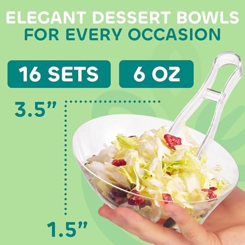Juegos de 32 Tazones de Plástico Transparente de 6 oz - 16 Tazones Angulados con 8 Cucharas y 8 Pinzas, Contenedores Desechables para Dulces y - imagen 5