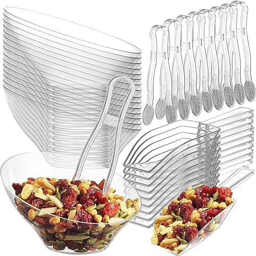 Juegos de 32 Tazones de Plástico Transparente de 6 oz - 16 Tazones Angulados con 8 Cucharas y 8 Pinzas, Contenedores Desechables para Dulces y - imagen 8