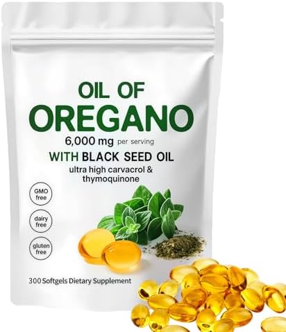 YATIME Aceite de Orégano con Aceite de Semilla Negra, Cápsulas Orgánicas 2 en 1, 6000mg por Porción, 300 Softgels, 4X Fuerza Carvacrol y Timoquinona, - imagen 1