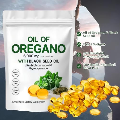 YATIME Aceite de Orégano con Aceite de Semilla Negra, Cápsulas Orgánicas 2 en 1, 6000mg por Porción, 300 Softgels, 4X Fuerza Carvacrol y Timoquinona, - imagen 5