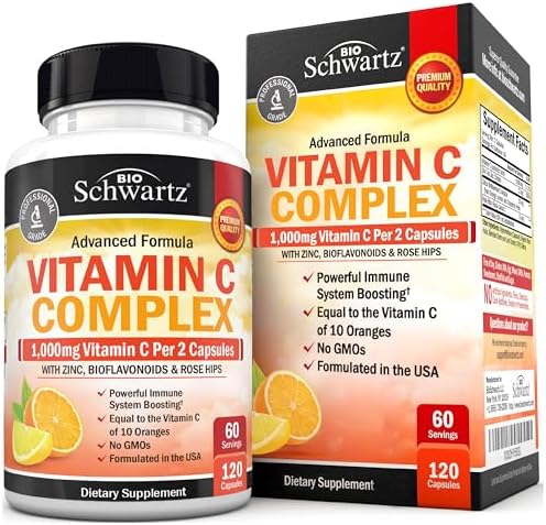 Suplemento Complejo de Vitamina C BioSchwartz - Cápsulas de 1000mg con Rosa Mosqueta, Zinc y Bioflavonoides Cítricos para Salud Inmunológica, Energía - imagen 1