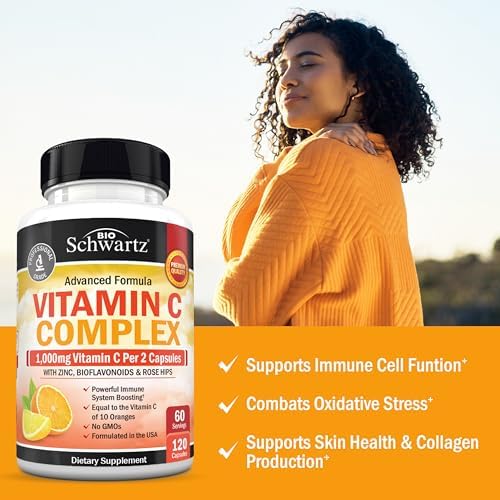 Suplemento Complejo de Vitamina C BioSchwartz - Cápsulas de 1000mg con Rosa Mosqueta, Zinc y Bioflavonoides Cítricos para Salud Inmunológica, Energía - imagen 4