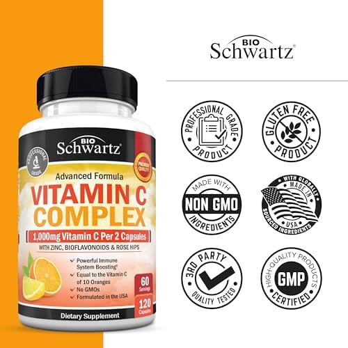 Suplemento Complejo de Vitamina C BioSchwartz - Cápsulas de 1000mg con Rosa Mosqueta, Zinc y Bioflavonoides Cítricos para Salud Inmunológica, Energía - imagen 5