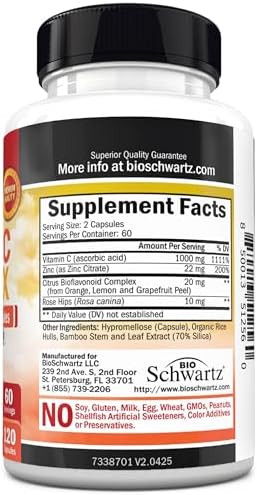 Suplemento Complejo de Vitamina C BioSchwartz - Cápsulas de 1000mg con Rosa Mosqueta, Zinc y Bioflavonoides Cítricos para Salud Inmunológica, Energía - imagen 7
