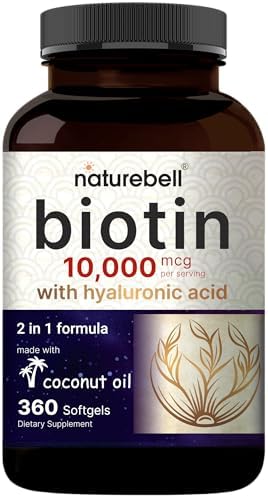 NatureBell Biotina 10000mcg + Ácido Hialurónico 25mg | 360 Cápsulas de Aceite de Coco, Suplemento Premium para Cabello, Piel y Uñas* - imagen 1
