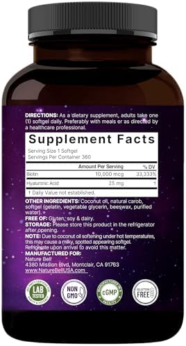 NatureBell Biotina 10000mcg + Ácido Hialurónico 25mg | 360 Cápsulas de Aceite de Coco, Suplemento Premium para Cabello, Piel y Uñas* - imagen 7