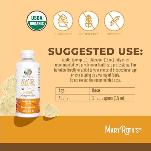 Suplemento de Lion's Mane MARYRUTH'S Organics | Ultra Absorción Liposomal | Champiñón Lion's Mane de Espectro Completo | 200mg de Beta-Glucanos por - imagen 3