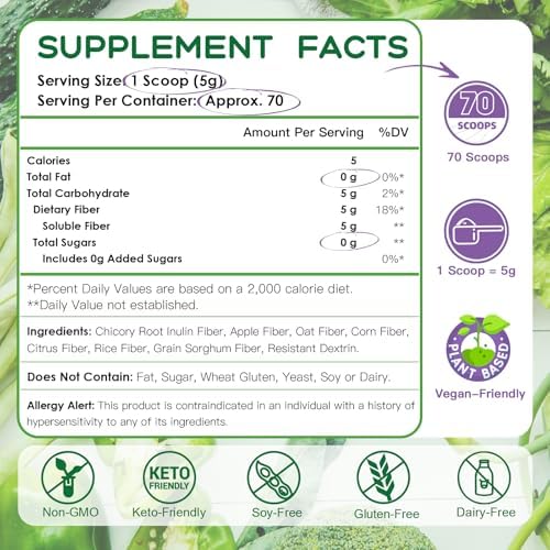 Suplemento Diario de Fibra NATURE TARGET - Polvo de Fibra Prebiótica Soluble para la Salud Digestiva, Sin Sabor, Libre de Gluten y Azúcar, Keto - 70 - imagen 2