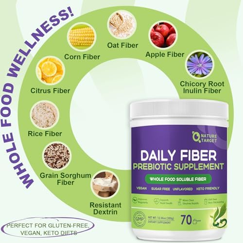 Suplemento Diario de Fibra NATURE TARGET - Polvo de Fibra Prebiótica Soluble para la Salud Digestiva, Sin Sabor, Libre de Gluten y Azúcar, Keto - 70 - imagen 3
