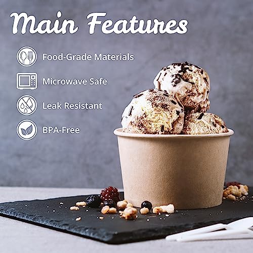 Tazas de Papel para Helado MATICAN - Paquete de 50, 16 Oz, Desechables para Postres Fríos o Calientes, Tazas para Sundae y Yogur Congelado, Color - imagen 6
