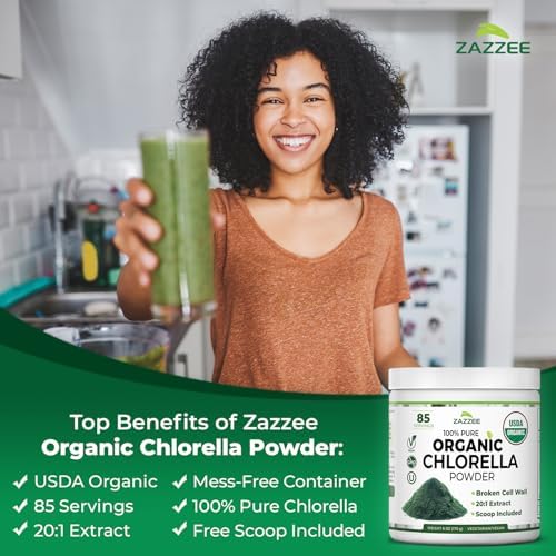 Zazzee Chlorella en Polvo Orgánica USDA, Pared Celular Rota, 6 oz, 85 Porciones, Cucharada Incluida, 100% Pura, Superalimento Denso en Nutrientes, - imagen 4