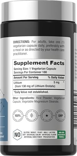 Lithium Orotate Horbäach 130mg | 180 Cápsulas | Sin OGM, Libre de Gluten, Vegano | 5mg de Litio Elemental Bioavailable - imagen 2