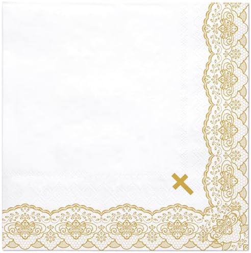 Servilletas de Papel Religiosas WRAPAHOLIC de 50 Piezas - Servilletas Desechables de 3 Capas con Cruz Dorada para Bautizo, Confirmación y Baby Shower - imagen 1
