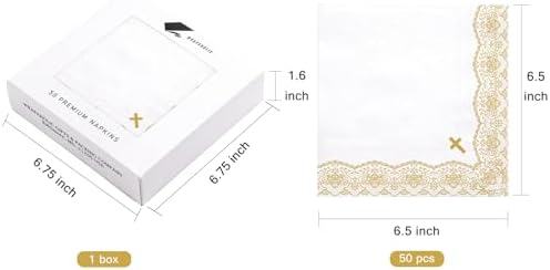 Servilletas de Papel Religiosas WRAPAHOLIC de 50 Piezas - Servilletas Desechables de 3 Capas con Cruz Dorada para Bautizo, Confirmación y Baby Shower - imagen 2