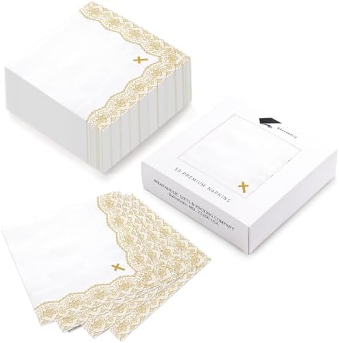 Servilletas de Papel Religiosas WRAPAHOLIC de 50 Piezas - Servilletas Desechables de 3 Capas con Cruz Dorada para Bautizo, Confirmación y Baby Shower - imagen 3