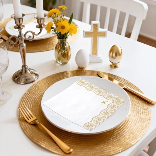 Servilletas de Papel Religiosas WRAPAHOLIC de 50 Piezas - Servilletas Desechables de 3 Capas con Cruz Dorada para Bautizo, Confirmación y Baby Shower - imagen 4