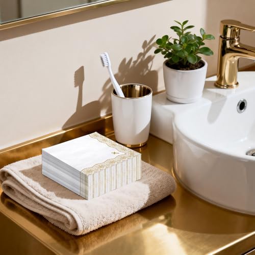 Servilletas de Papel Religiosas WRAPAHOLIC de 50 Piezas - Servilletas Desechables de 3 Capas con Cruz Dorada para Bautizo, Confirmación y Baby Shower - imagen 5