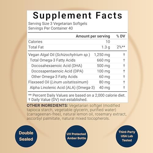 Suplemento de Aceite de Algas Omega 3 Vegano, 120 Cápsulas Veganas | Sin Carragenina, DHA y DPA de Origen Vegetal | Alternativa al Aceite de Pescado - imagen 2