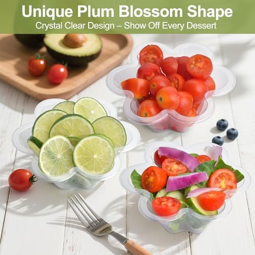 Tazones Transparentes KUCKOW, 100 PZS, Tazones para Helado, Tazones Pequeños para Aperitivos, Postres, Ensaladas y Más, Forma de Flor (8 OZ) - imagen 3