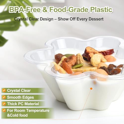 Tazones Transparentes KUCKOW, 100 PZS, Tazones para Helado, Tazones Pequeños para Aperitivos, Postres, Ensaladas y Más, Forma de Flor (8 OZ) - imagen 4