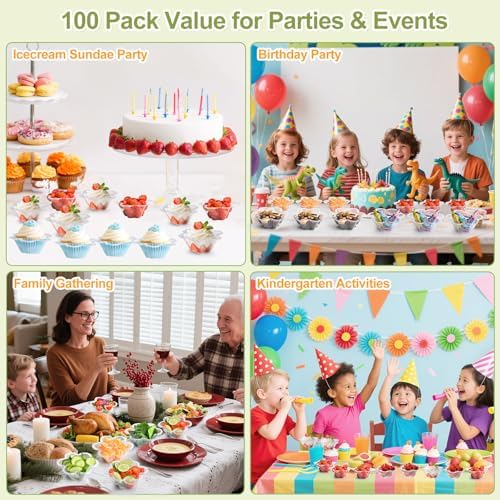 Tazones Transparentes KUCKOW, 100 PZS, Tazones para Helado, Tazones Pequeños para Aperitivos, Postres, Ensaladas y Más, Forma de Flor (8 OZ) - imagen 6