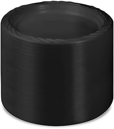 Set de 200 Platos de Plástico Negro Munfix de 7 Pulgadas - Desechables para Postres/Ensaladas, Paquete a Granel para Fiestas, BBQ, Picnics y Eventos, - imagen 4