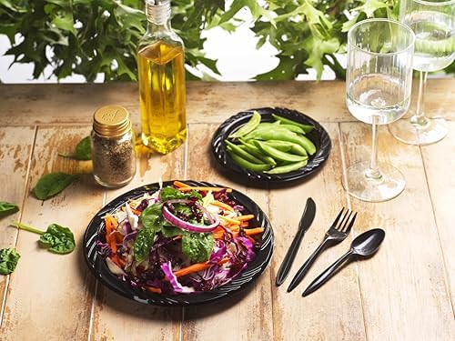 Set de 200 Platos de Plástico Negro Munfix de 7 Pulgadas - Desechables para Postres/Ensaladas, Paquete a Granel para Fiestas, BBQ, Picnics y Eventos, - imagen 7