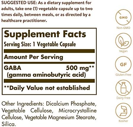 Solgar GABA 500 mg, 100 Cápsulas Vegetales - Apoyo a la Relajación y Sistema Nervioso - Aminoácido - No OGM, Vegano, Sin Gluten, Sin Lácteo, Kosher - - imagen 2
