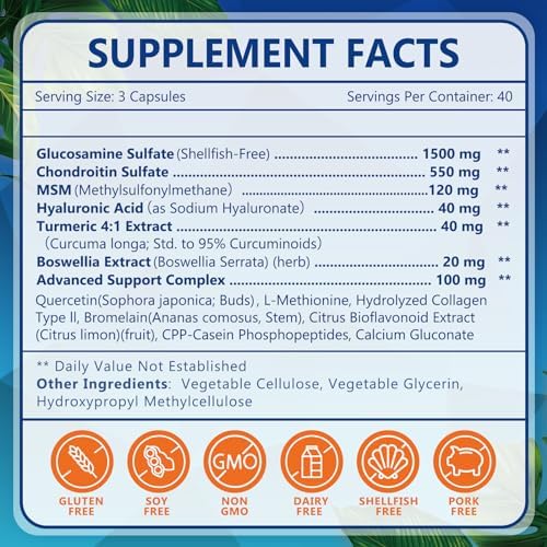 Suplemento para Articulaciones NATURE TARGET Glucosamina, Condroitina, MSM, Libre de Mariscos, Cúrcuma, Ácido Hialurónico, Colágeno, 120 Cápsulas - imagen 6